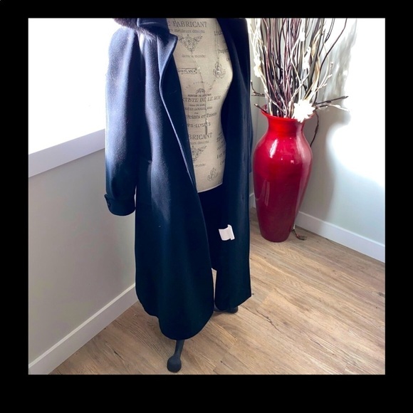 Fen-nelli Wool Cashmere Blend Coat Ladies Leather Accent Fur Trim 7/8 Vintage - Picture 6 of 10